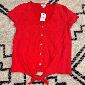 XS red J. Crew front tie shirt
